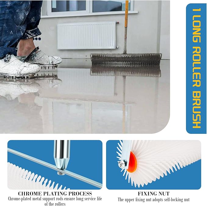 Self Leveling Concrete Tools, Spiked Roller for Self Leveling Epoxy Floor Tool Kit - Cement Leveling Tools with Roller Brush, Spike Shoes, Stainless Steel Scraper Self-Leveling Rake