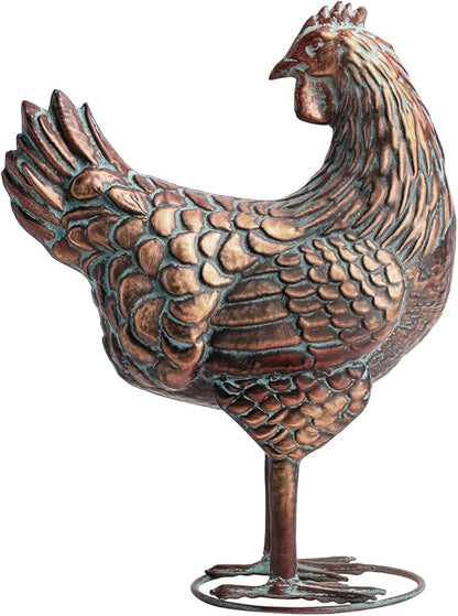 Metal Chicken Yard Decor, Farmhouse Metal Rooster Hen Yard Art, Outdoor Chicken Garden Statues, Antique Copper Hen and Rooster Sculptures Ornament for Backyard Patio Lawn Home Kitchen Decorations