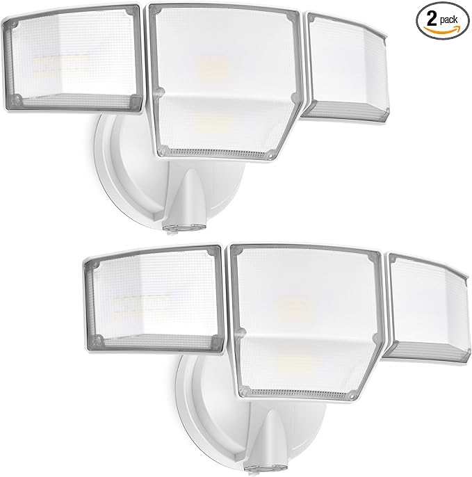 LUTEC 80W Dusk to Dawn Flood Lights Outdoor, 9000LM Super Bright LED Security Light with Photocell, IP65 Waterproof, 5000K Daylight, Hardwired 4 Heads Floodlight for Garage, Yard -2 Pack (White)