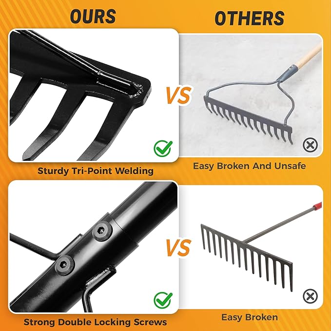 5.4FT Bow Heavy Duty Wide Metal Garden Lawn Rake, 17 Inch Garden Leaf Rake, for Loosening Soil, Raking Leaf, Leveling Rocks, Spreading Mulch Gravel, Rustproof Metal Rakes Garden Tools