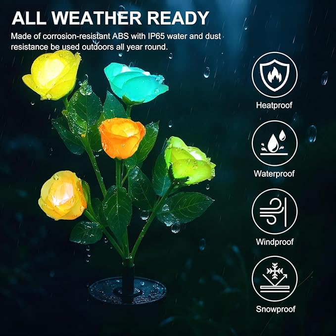Solar Flowers Lights - Upgraded Outdoor Yellow Rose Flowers Lights, 7-Color Changing & Waterproof Outdoor Solar Lights for Garden, Patio, Backyard,Party and Office (Yellow Rose, 2)
