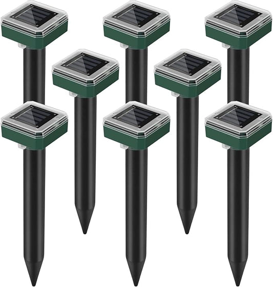 Mole Repellent Solar Powered, 8 Pack Waterproof Ultrasonic Deterrent Gopher Vole Repellent Outdoor, Repellent Rat, Squirrel, Skunk, Mole for Lawns Garden Yard