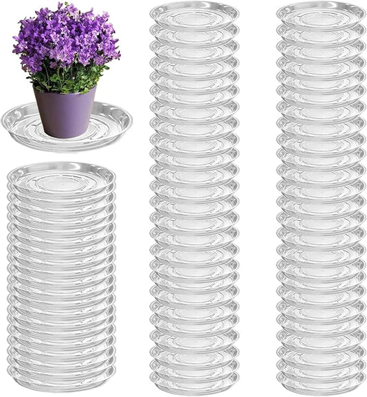 70 Packs 6" Clear Plant Saucers for Indoor Outdoor Use Heavy Duty Plastic Plant Trays for Planter Flower Pot Drip Trays to Catch Water, Bulk 4 to 20 Inch, Round Transparent