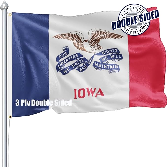 Iowa Flag 3x5 FT Sturdy for Outside, Heavy Duty 3Ply Polyester Iowa State Flags Outdoor, Double Sided Long Lasting IA State Flag Brass Grommets