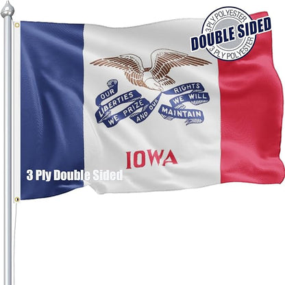 Iowa Flag 3x5 FT Sturdy for Outside, Heavy Duty 3Ply Polyester Iowa State Flags Outdoor, Double Sided Long Lasting IA State Flag Brass Grommets