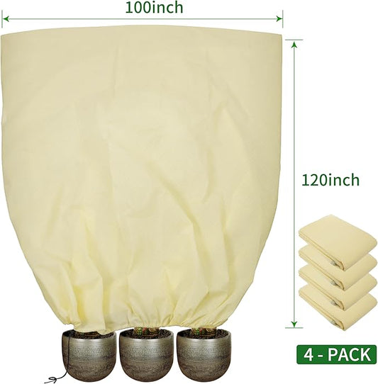 TCBWFY 120x100 Inch Huge Plant Covers Freeze Protection Frost Cloth for Outdoor Plants,2.82oz/yd² Thickened Winter Tree Covers with Zipper Drawstring,4 Packs Frost Blanket from Wind,Pest and Animal