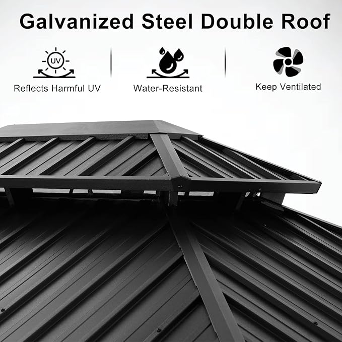 ABCCANOPY Hardtop Gazebo 12x20 - Outdoor Metal Hard Top Gazebo, Permanent Galvanized Steel Aluminum Framed Pavilion with Netting and Curtain for Patio Backyard Lawn Garden (Double Roof, Gray)