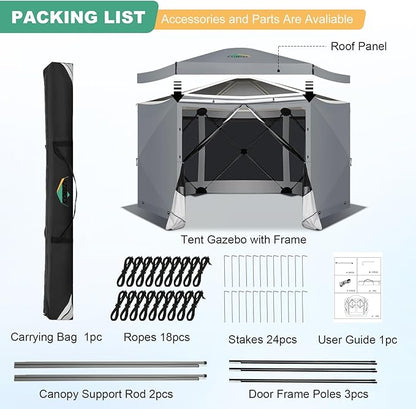 COBIZI 12x12 pop up Gazebo on Clearance Screen Tent for Camping, Scalable Sesign Outdoor Canopy Tent with Extension Support Poles & sidewalls,with Portable Carrying Bag and Ground Stakes,Gray
