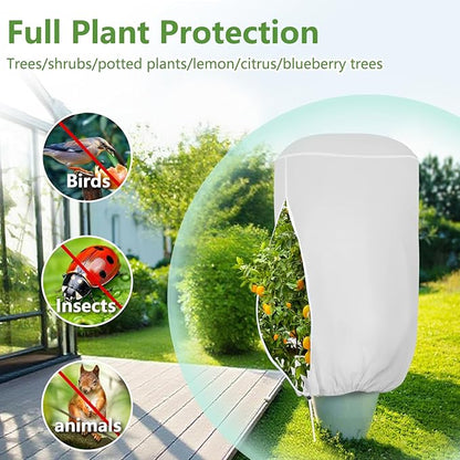 2 Pack Rounded Top Plant Covers Freeze Protection for Winter, Plant Covers for Winter, 47" X 72" Tree Frost Protection Blankets Outdoor With Zipper/Drawstring, for Shrub Bush Fruit Tree Potte(White)
