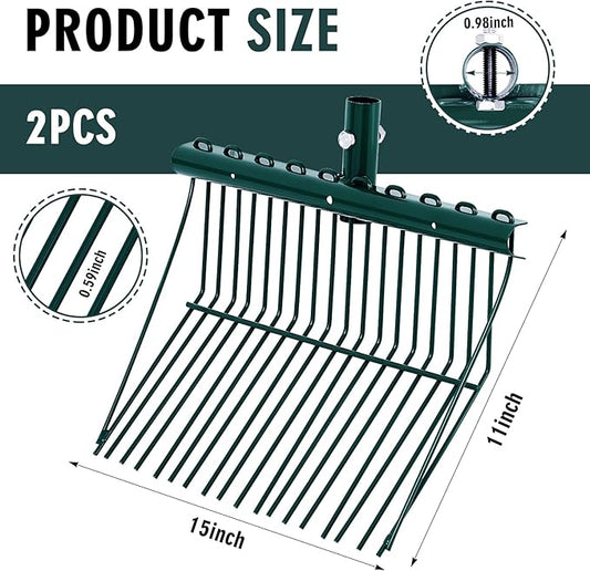 Tandefio 2 Pack Pitchfork Replacement Head Metal Horse Manure Rake Gardening Pitch Fork with Angled Tines for Horse Stall Poop Picking up(Green)