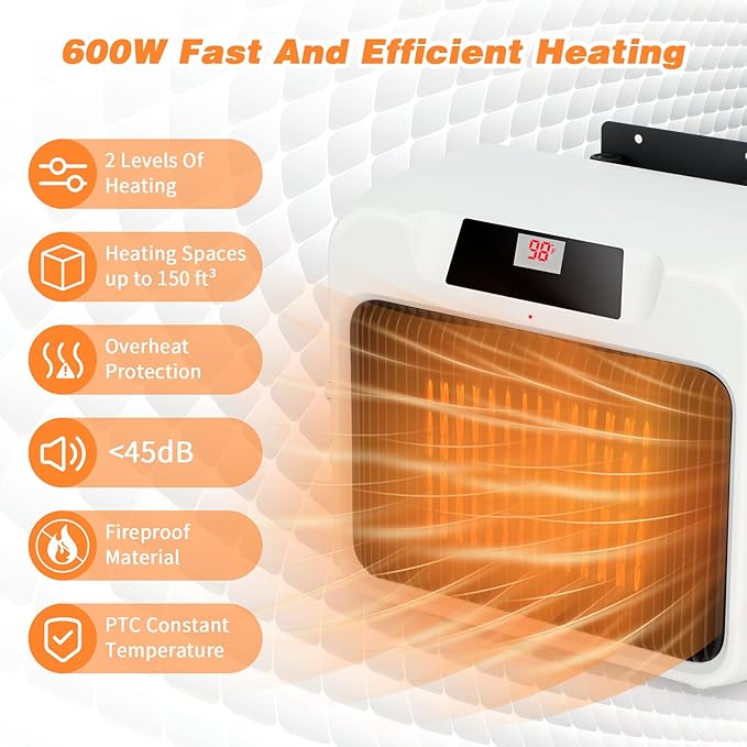 Rypet Large Dog House Heater with Thermostat, 300W/600W Safe Heater for Dog House Outdoor with 6 Ft Anti Chew Cord, Wall Mounted Dog Kennel Heated Electric Warmer for Most Dog Houses