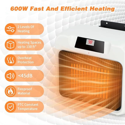 Rypet Large Dog House Heater with Thermostat, 300W/600W Safe Heater for Dog House Outdoor with 6 Ft Anti Chew Cord, Wall Mounted Dog Kennel Heated Electric Warmer for Most Dog Houses