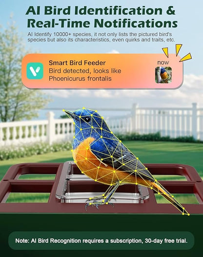 Smart Bird Feeder with Camera Solar Powered, 2.5K Live Video Bird House Camera, AI Identifies, Auto Capture & Notify, Motion Detection, Cloud Storage, Color Night Vision, Ideal Gift for Bird Watching