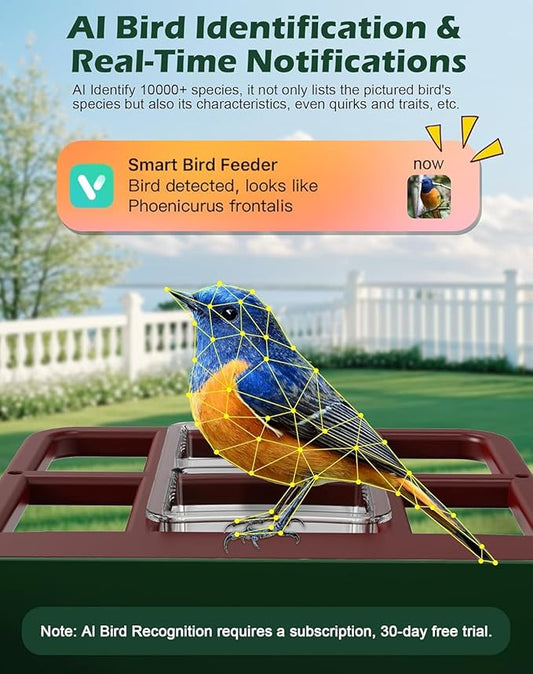 Smart Bird Feeder with Camera Solar Powered, 2.5K Live Video Bird House Camera, AI Identifies, Auto Capture & Notify, Motion Detection, Cloud Storage, Color Night Vision, Ideal Gift for Bird Watching