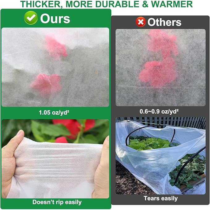 Plant Covers Freeze Protection 1.05 oz/yd² Thicker, 6.6 x 33 Ft Frost Cloth Plant Freeze Protection, Frost Blankets Covers for Outdoor Plants Winter Frost Protection, Garden Floating Row Covers