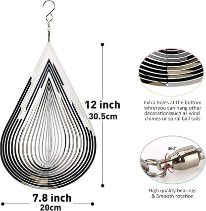 Wind Spinner Outdoor Metal Decorations, Silver Wind Spinners for Yard and Garden,3D Mirror Stainless Steel Hanging Wind Sculptur Chime Indoor Outdoor Garden Decoration Worth Gift (Drop)