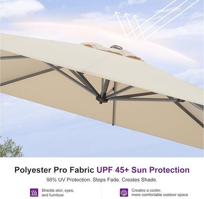 PURPLE LEAF 9' X 11.5' Patio Umbrella Outdoor Cantilever Rectangle Umbrella Aluminum Offset Umbrella with 360-degree Rotation for Garden Deck Pool Patio, Beige
