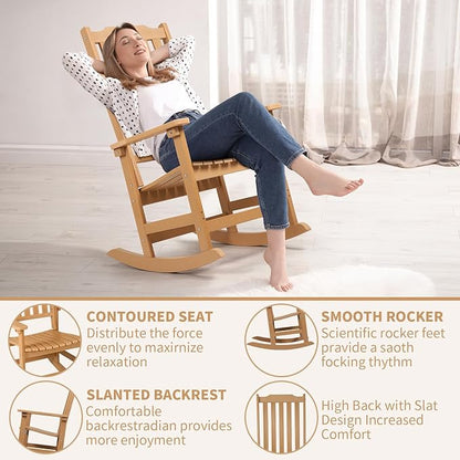 Outdoor Rocking Chairs Set of 4, Oversized All Weather High Back Porch Rocker, Patio Rockers for Outside