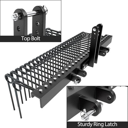 60 in Pine Straw Needle Rake, 3 Point Landscape Rake, Powder Coated Steel Spring Tow Behind Rakes, Tractor Attachments for Leaves Straw Grass Attach to Cat 0 Cat 1, Black