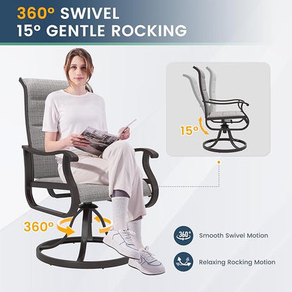 Amopatio Padded Patio Swivel Chairs Set of 2, Outdoor Dining Chairs with Ultra Soft Textilene High Back Seat & Metal Rocker Frame, for Backyard Deck Lawn Garden, Light Gray