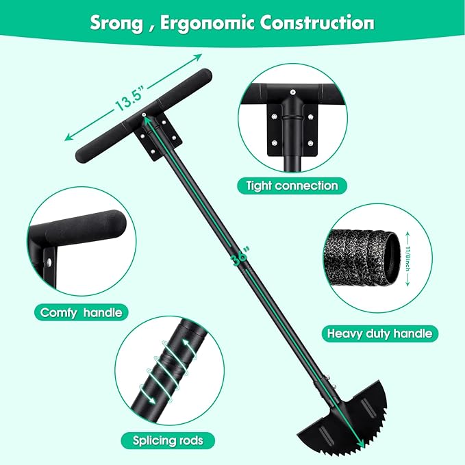 Saw Tooth Edger Lawn Tool, Half Moon Manual Lawn Edger with T-Grip, Sidewalk Grass Long Handled Step Grass Edger, 36-Inch Long Handle Hand Edger