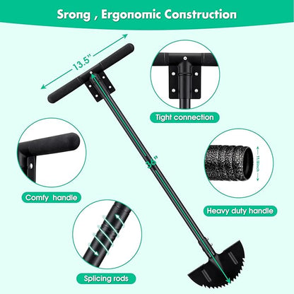 Saw Tooth Edger Lawn Tool, Half Moon Manual Lawn Edger with T-Grip, Sidewalk Grass Long Handled Step Grass Edger, 36-Inch Long Handle Hand Edger