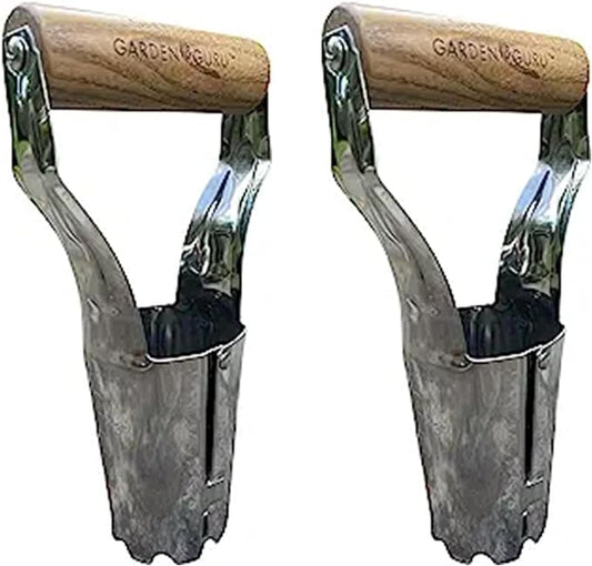 Garden Guru Eco Bulb Planter - 100% Recycled Stainless Steel - Rust Resistant - FSC Certified Wood Ergonomic Handle - Depth Marker for Consistent Planting Flowers Tulips, Daffodils, Dahlias(2Pack)