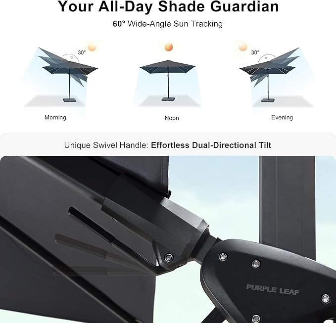 PURPLE LEAF 11' X 8' Left-right Tilting Patio Umbrella Outdoor Cantilever Swivel Rectangle Umbrella with Tilt Aluminum Offset Umbrella with 360-degree Rotation for Garden Deck Pool Patio Grey
