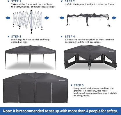 OASISHOME Pop-up Gazebo Canopy Tent 10'x20' with 6 Removable Sidewalls, Windows, Stakes, Ropes, Carry Bag,Suitable for Patio, Outdoor, Wedding Parties&Commercial Events (Grey (NOT Black), 10X20)