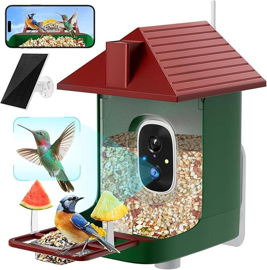 Smart Bird Feeder with Camera Solar Powered, 2.5K Live Video Bird House Camera, AI Identifies, Auto Capture & Notify, Motion Detection, Cloud Storage, Color Night Vision, Ideal Gift for Bird Watching