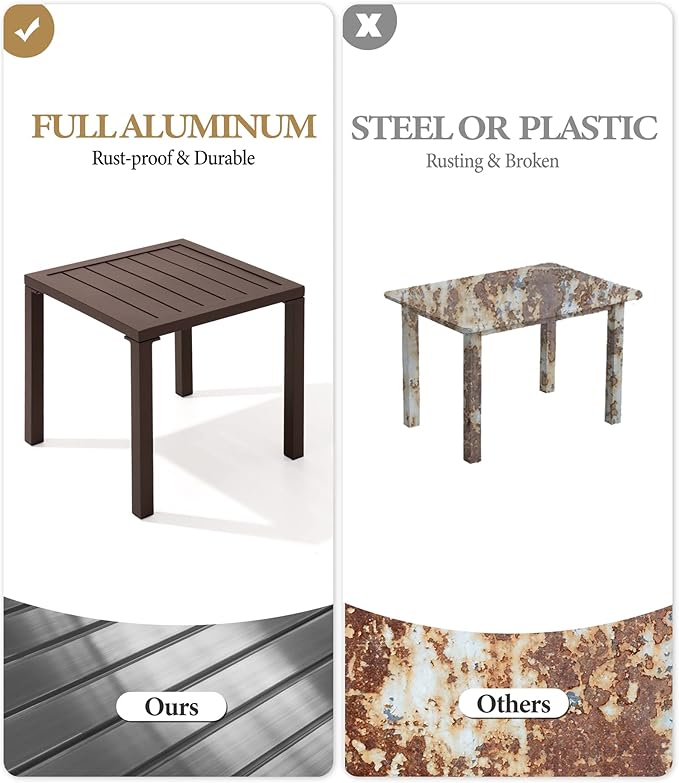 Crestlive Products Aluminum Outdoor Side Table Set of 2, Pool Lounge Chair Side Table, Weather Resistant Small Square Coffee End Table for Patio, Yard, Garden, Porch, Deck, Outdoor