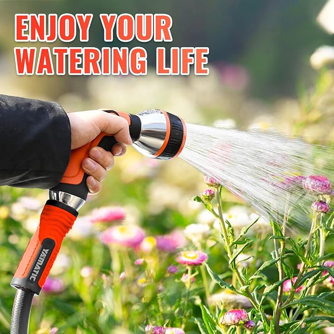YAMATIC Heavy Duty Garden Hose 50FT x 5/8", Flexible Water Hose with 360° Swivel Handle, 3/4" Brass Male to Female Connectors, Leak-Resistant for All-Weather Outdoor Use