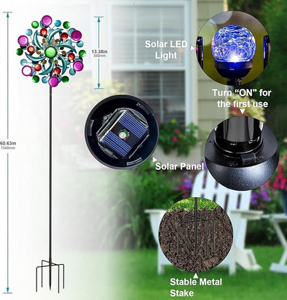 Solar Wind Spinners Outdoor - Wind Sculptures & Spinners, 60.6 Inch Windmill Kinetic Yard Art Decor with Stake, Wind Spinner for Yard and Garden Lawn Farmhouse (Circle)