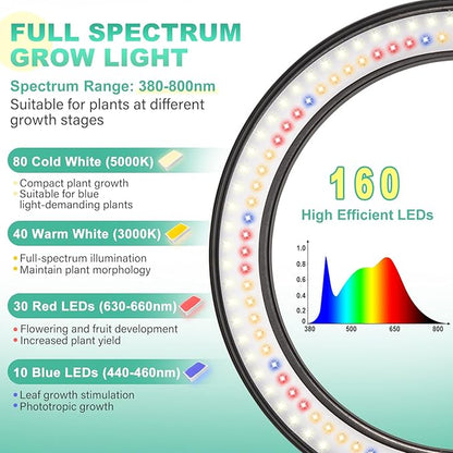 LORDEM 10" Full Spectrum Grow Light, 160 LEDs Plant Lamp for Indoor Plants, Grow Lamp with 4/8/12H Auto Timer, 10 Dimmable Levels, 3 Spectrum Modes, 65" Height Adjustable, Ideal for Large Tall Plants
