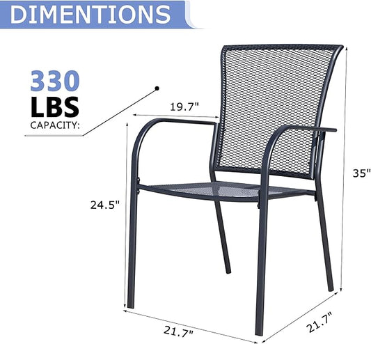 Outdoor Metal Patio Chairs Set of 2, Stackable Iron Mesh Dining Chairs with Armrests, All-Weather Bistro Chairs for Garden, Backyard, Porch, or Balcony
