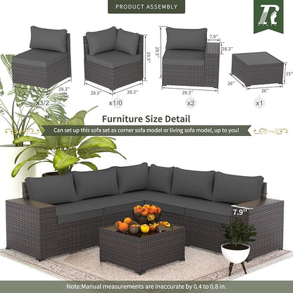 10 Pieces Outdoor Patio Furniture Set Outdoor Furniture Patio Sectional Sofa Conversation Sets w/ETL Approved 45" Gas Outdoor Fire Table & Coffee Table, Swivel Rocking Chair (Grey)