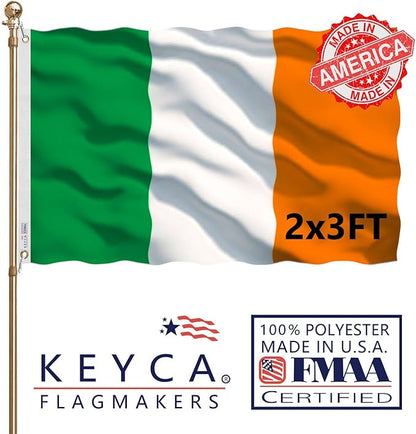 Ireland Flag 2x3 FT 100% Made in The USA-Heavy Duty Vibrant Colours Double Sided Irish National Flag with 2 Brass Grommets for Home/Company/Indoor Outdoor Decoration