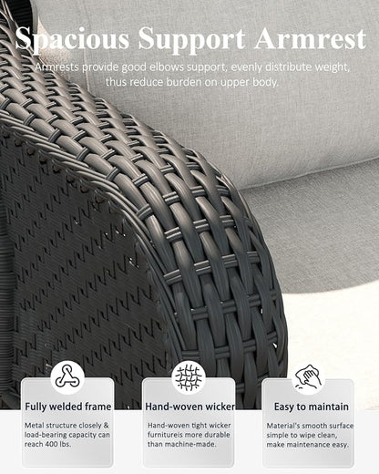 LayinSun 9 Piece Wicker Outdoor Furniture Set with 6-inch Comfy Cushions, High Back Patio Furniture Set with Swivel Rocking Chairs and Side Table