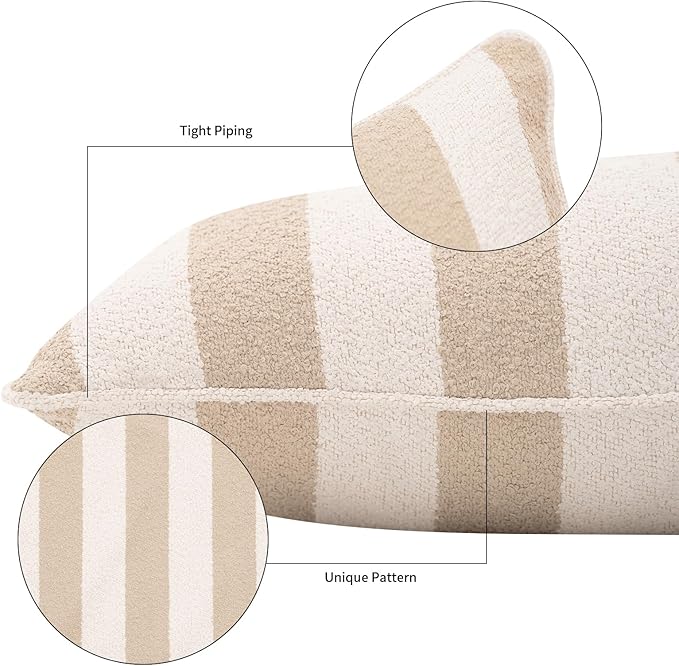 2 Pack Outdoor Throw Pillows 21x15 Inch Decorative Pillow Cushions with Insert for Patio Garden Porch, Khaki Stripe