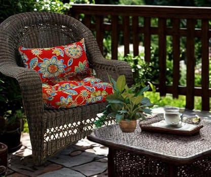 RSH DECOR: Lumbar & Square Throw Pillows Set of 4 | 20" x 12" & 17" x 17" | All-Weather Spun Fabric | Water and Fade-Resistant | Outdoor Accent Pillows for Patio Furniture | Daelyn Cherry