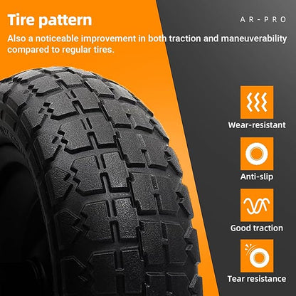 AR-PRO (2-Pack) 10" Flat Free Solid Tire and Wheel - with 5/8" Axle Bore Hole, 2.1" Offset Hub for 10 Inch Wheelbarrow Wheels - Compatible with Garden Cart,Trolleys,Hand Trucks and Yard Trailers