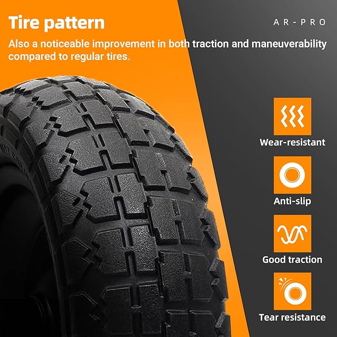 AR-PRO (4-Pack) 13" Flat Free Tire and Wheel - with 5/8" Axle Bore Hole, 2.17" Offset Hub - 13 lnch Solid Wheels Compatible with Garden wagon Cart,Hand Trucks,Utility Cart and Lawnmower Yard Trailers