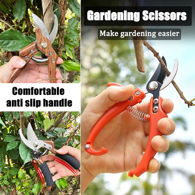 2-Pack Garden Shears Pruning, Flower Scissors for Cutting Fresh Flowers, Professional Garden Clippers Set & Plant Trimmers for Tree, Gardening, Ergonomic Handle