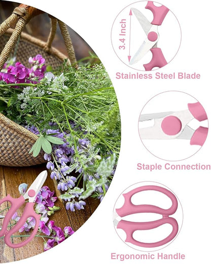 Pink Flower Scissors, Thickened Stainless Steel Floral Pruning Snips – Sharp Garden Clippers for Fresh Flowers, Flower Arrangement Supplies, DIY Floral Cutting Scissor (4 PCS Pink)