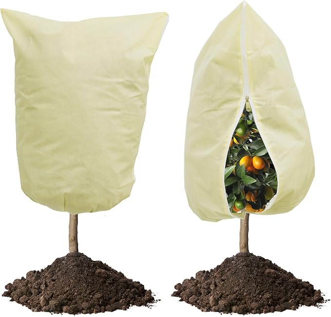 2 Pack Plant Covers Freeze Protection 2.8 oz/yd², 47.2" X 70.9" Large Winter Tree Covers Freeze Protection Bags Frost Blankets Shrub Jacket for Outdoor Plants Frost Cloth with Zipper Drawstring