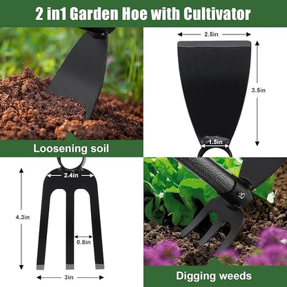 Hoe Garden Tool, 45 Inch Garden Hoe Adjustable Long Handle, 2 in 1 Garden Hoe for Weeding, Stainless Steel Weeder Tool for Yard Long Handle, Gardening Hoe for Planting, Lossening, Digging