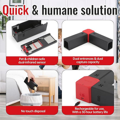Electric Mouse Trap - Powerful Electronic Rat Trap Zapper for Indoor & Outdoor Use, Rat Traps with Dual-Channel,Reusable Automatic Rodent Killer with Smart Sensor for Mice and Rats