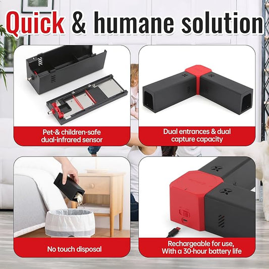 Electric Mouse Trap - Powerful Electronic Rat Trap Zapper for Indoor & Outdoor Use, Rat Traps with Dual-Channel,Reusable Automatic Rodent Killer with Smart Sensor for Mice and Rats