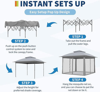11x11 Pop Up Instant Gazebo Tent for Backyard, With Portable Carrying Bag, Outdoor Canopy Gazebos Waterproof With Mosquito Netting