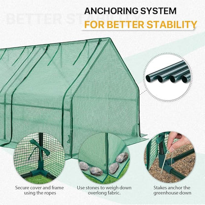 EAGLE PEAK Tunnel Greenhouse Garden Green House with Roll-Up Zipper Doors, Portable 96"x36"x36", Clear/Green PE Cover
